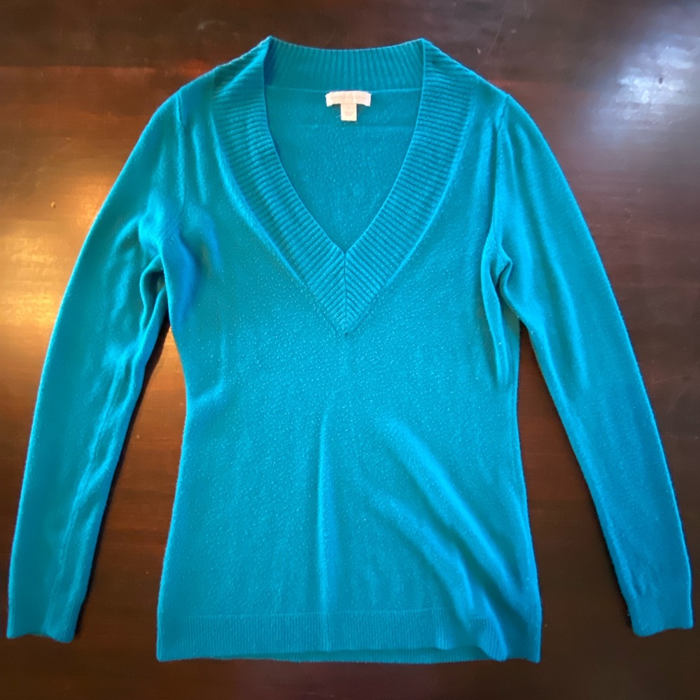 New York & Company Women's Teal V-Neck Sweater, size small
